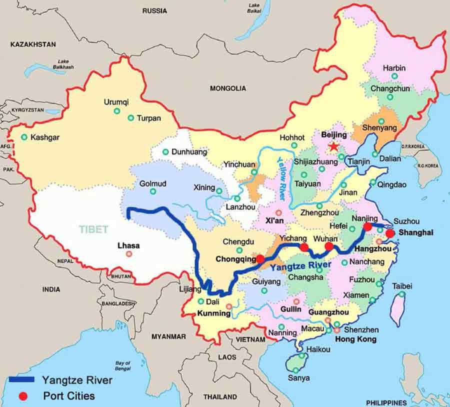 Mapa del Río Yangtze